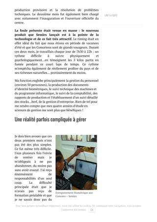 Enregistrement biométrique aux
Comores – Semlex
production provisoire et la résolution de problèmes
techniques. Le deuxièm...