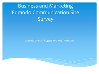 Business and Marketing
Edmodo Communication Site
          Survey


    Created by Mrs. Rogers and Mrs. Wamsley
 