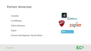 #EC2013
Partner showcase
Azendoo
LiveMinutes
UberConference
Zapier
In house development: Ducati Motor
 