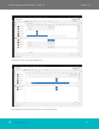 Back to Contents 68
Business Applications Release Notes – October ’18 Version 18.2.1
Schedule board with crew in split schedule board
Split schedule board with resources working on same requirement group
 