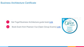 Business Architecture Certificate
Get Togaf Business Architecture guide book Link1
Book Exam from Pearson Vue (Open Group Exams) Link2
 