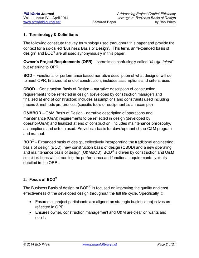 Business basis of design