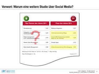 Vorwort: Warum eine weitere Studie über Social Media?




                                                                     © 2011 Capgemini – All rights reserved
                                                                                                              2
                                                  Business_Breakfast_2011_Social_Media_CG_Website.pptx
 