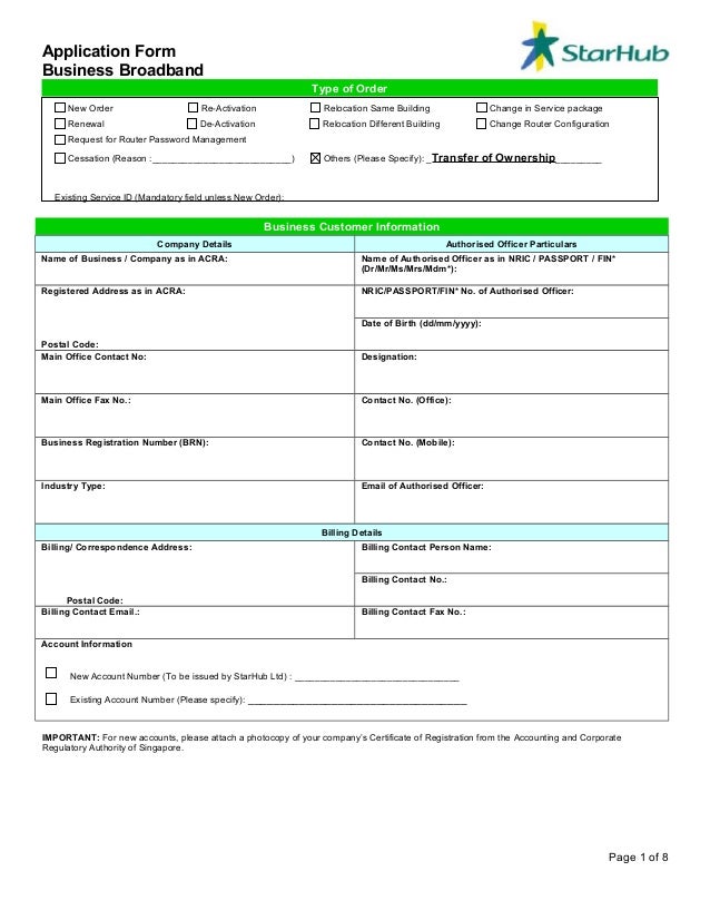 singtel business broadband application form