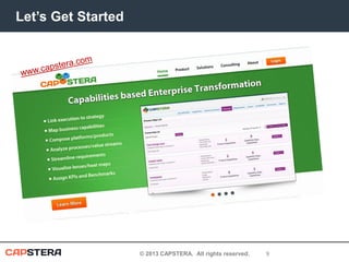 Let’s Get Started

© 2013 CAPSTERA. All rights reserved.

9

 