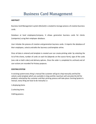 Abstract of Business card management System | DOCX
