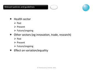 © Translucency Limited, 2015
 Health sector
 Past
 Present
 Future/ongoing
 Other sectors (eg innovation, trade, rese...