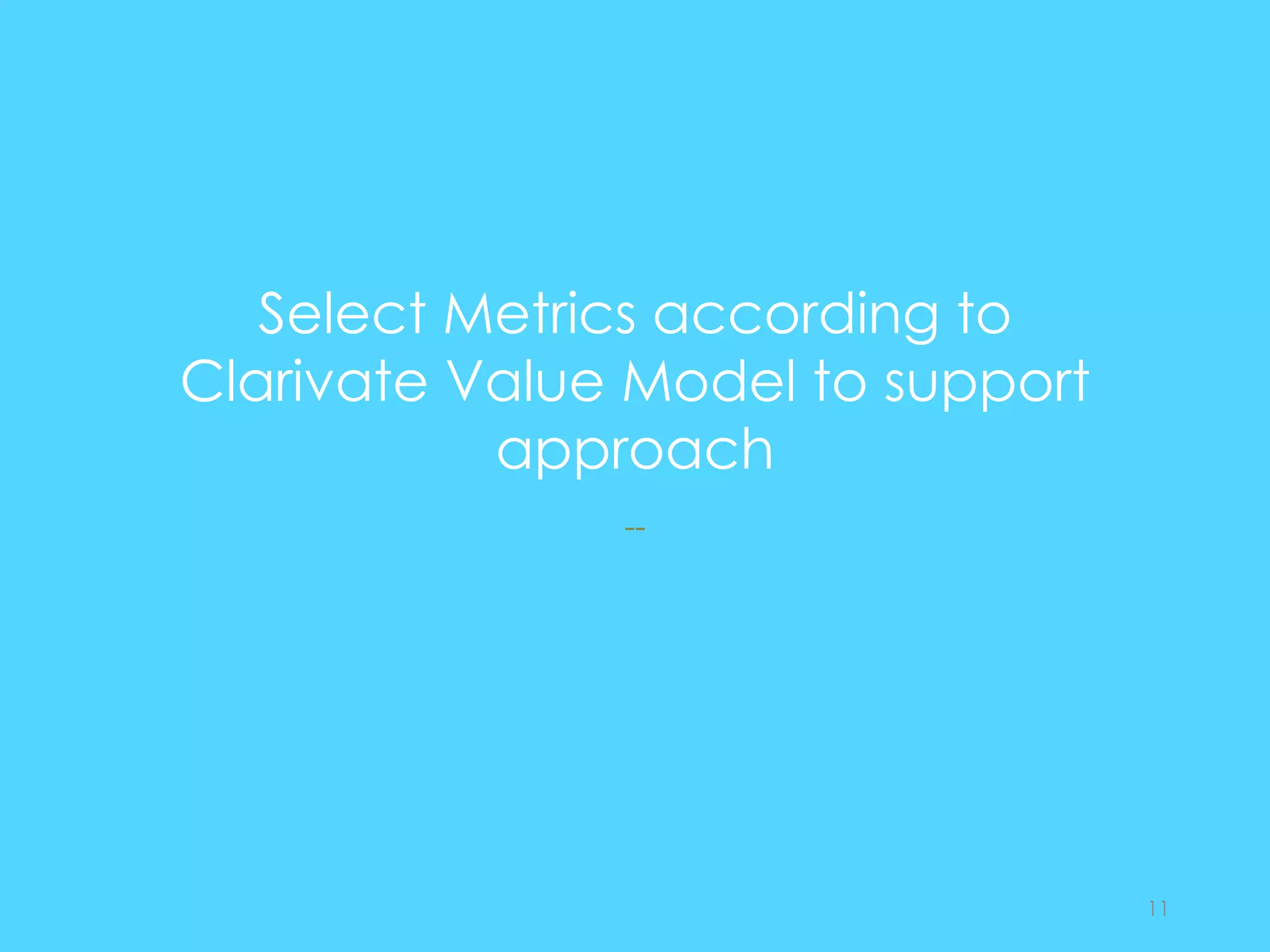 Select Metrics according to
Clarivate Value Model to support
approach
--
11
 