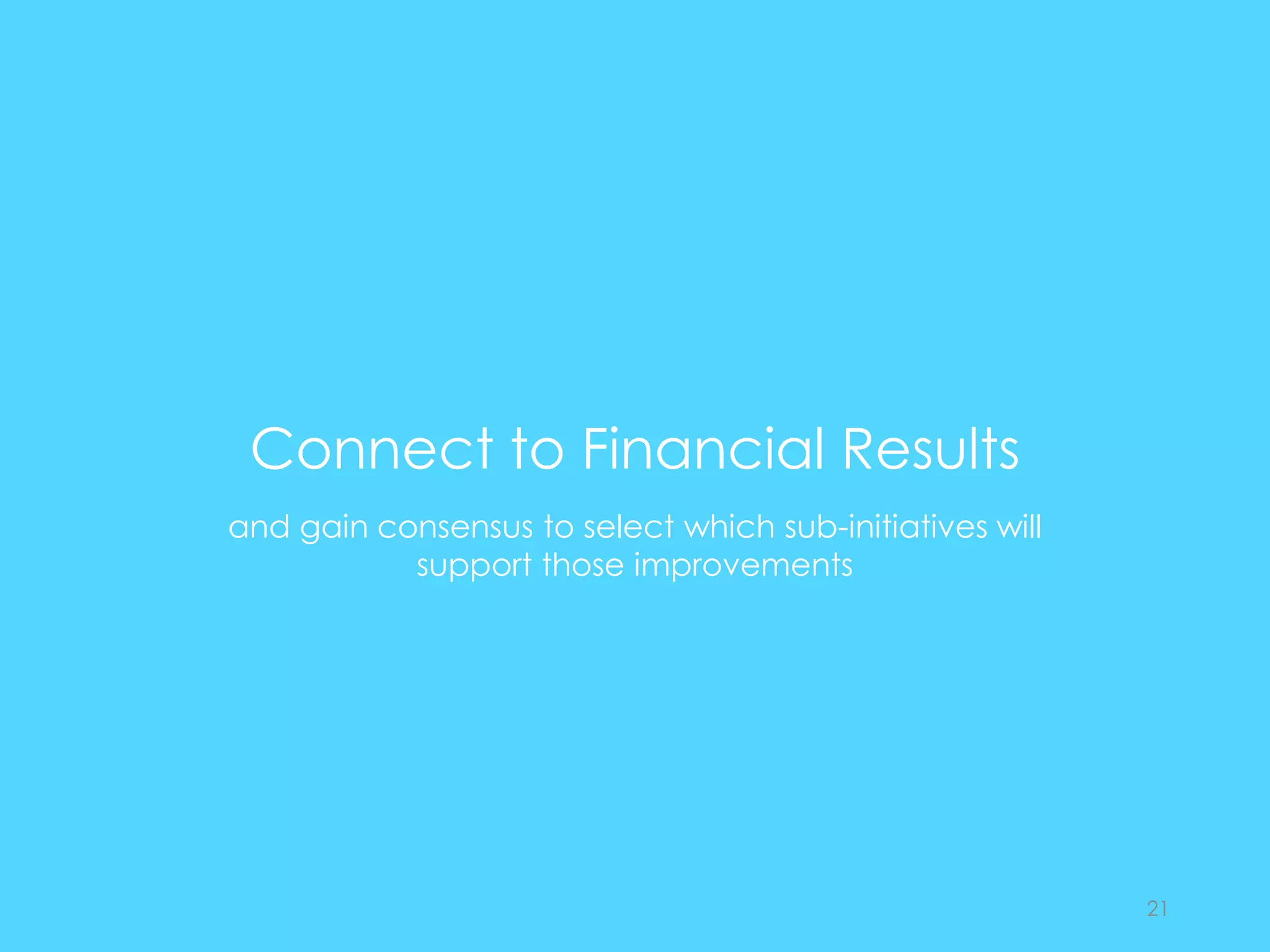 Connect to Financial Results
and gain consensus to select which sub-initiatives will
support those improvements
21
 