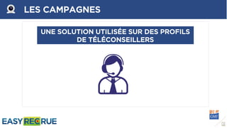 LES CAMPAGNES
UNE SOLUTION UTILISÉE SUR DES PROFILS
DE TÉLÉCONSEILLERS
 