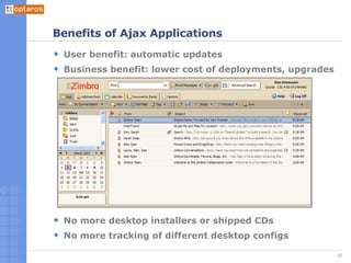 Benefits of Ajax Applications ,[object Object],[object Object],[object Object],[object Object]