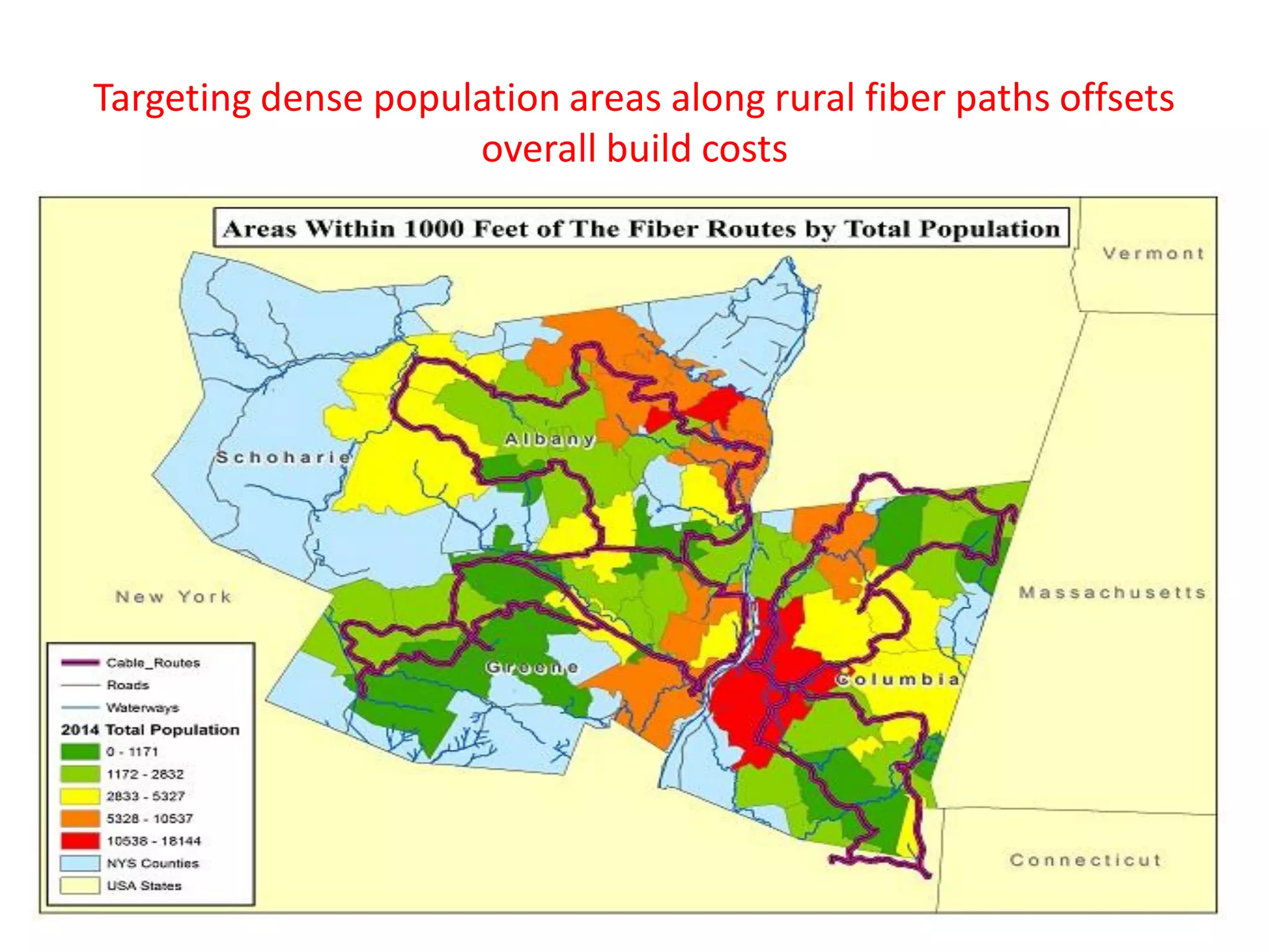 Targeting dense population areas along rural fiber paths offsets
overall build costs