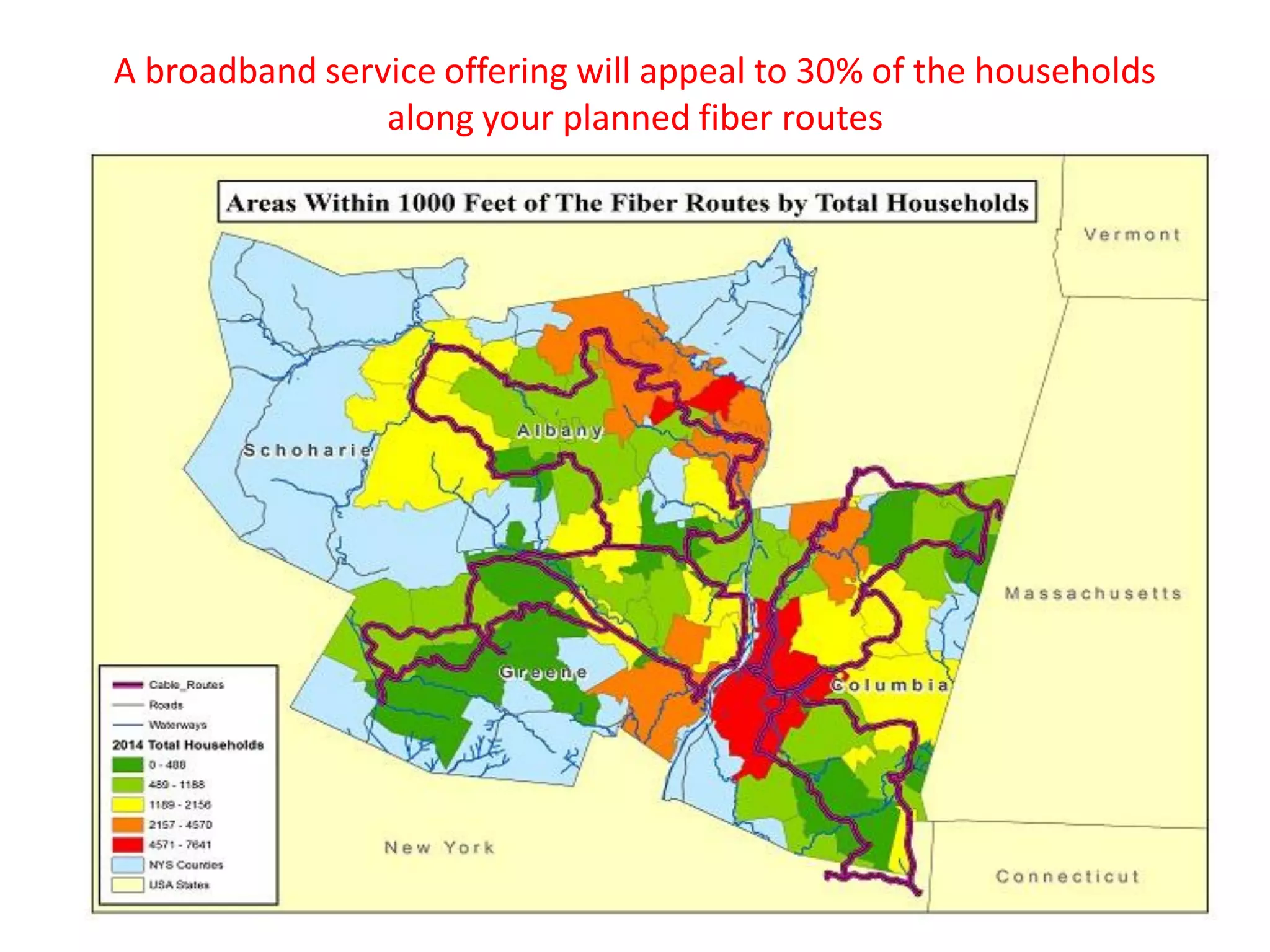 A broadband service offering will appeal to 30% of the households
along your planned fiber routes