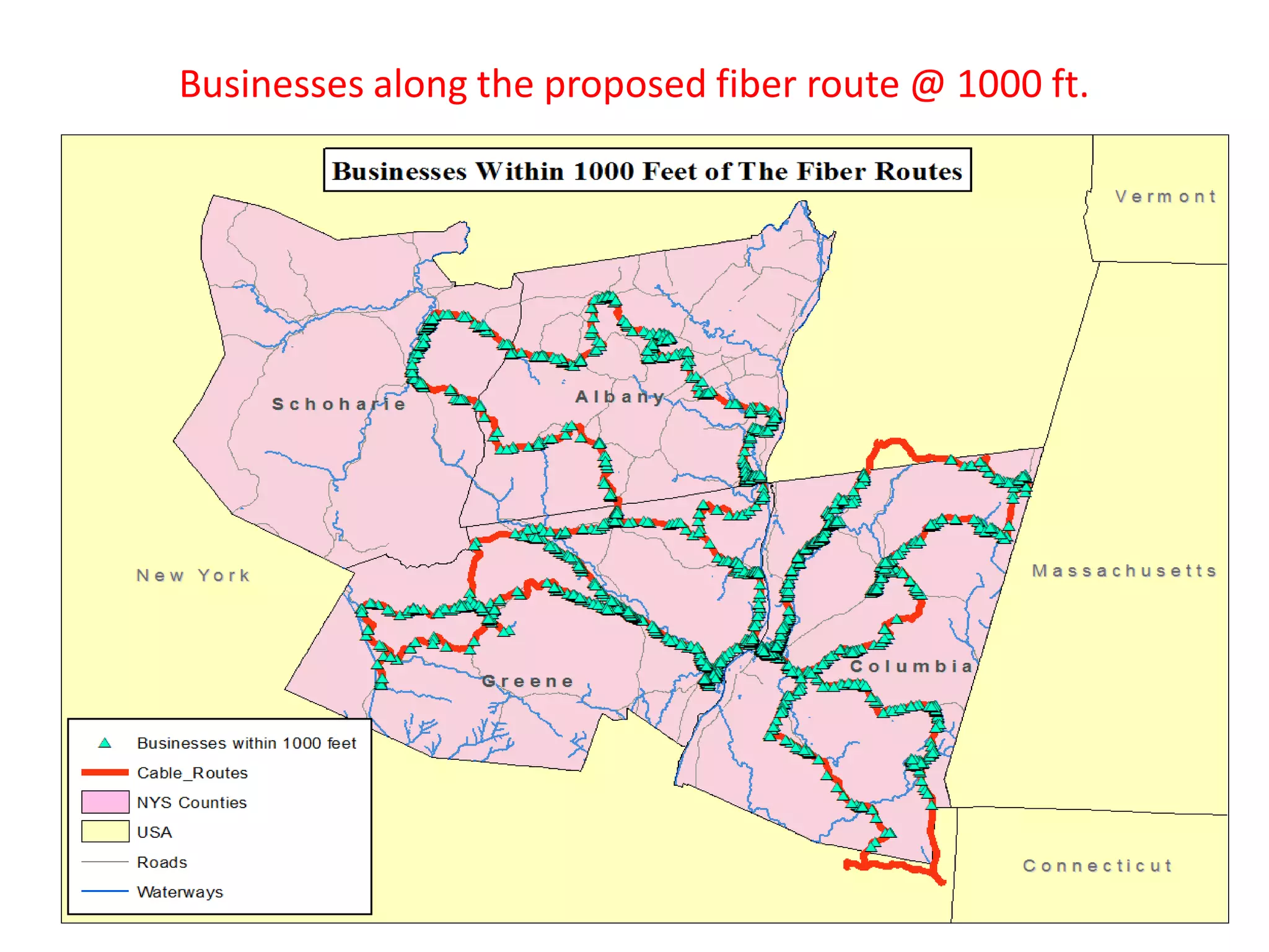 Businesses along the proposed fiber route @ 1000 ft.