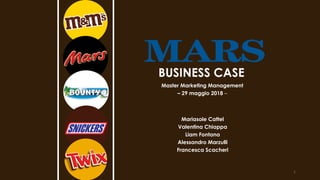 Master Marketing Management
– 29 maggio 2018 –
Mariasole Cattel
Valentina Chiappa
Liam Fontana
Alessandro Marzulli
Francesca Scacheri
1
BUSINESS CASE
 