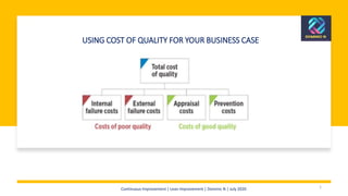 USING COST OF QUALITY FOR YOUR BUSINESS CASE
1Continuous Improvement | Lean Improvement | Dominic N | July 2020
 