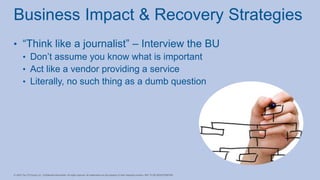 • “Think like a journalist” – Interview the BU
• Don’t assume you know what is important
• Act like a vendor providing a s...