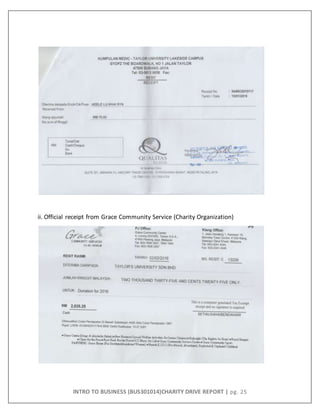 INTRO TO BUSINESS (BUS301014)CHARITY DRIVE REPORT | pg. 25
ii. Official receipt from Grace Community Service (Charity Organization)
 