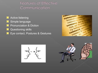 Active listening
Simple language
Pronunciation & Diction
Questioning skills
Eye contact, Postures & Gestures
 