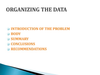  INTRODUCTION OF THE PROBLEM
 BODY
 SUMMARY
 CONCLUSIONS
 RECOMMENDATIONS
 