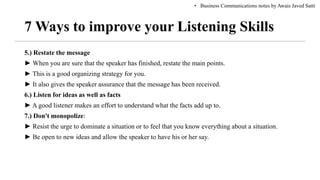 Restating Communication UNIT 7: STRATEGIES FOR ORAL COMMUNICATION (Business Communication) | PDF