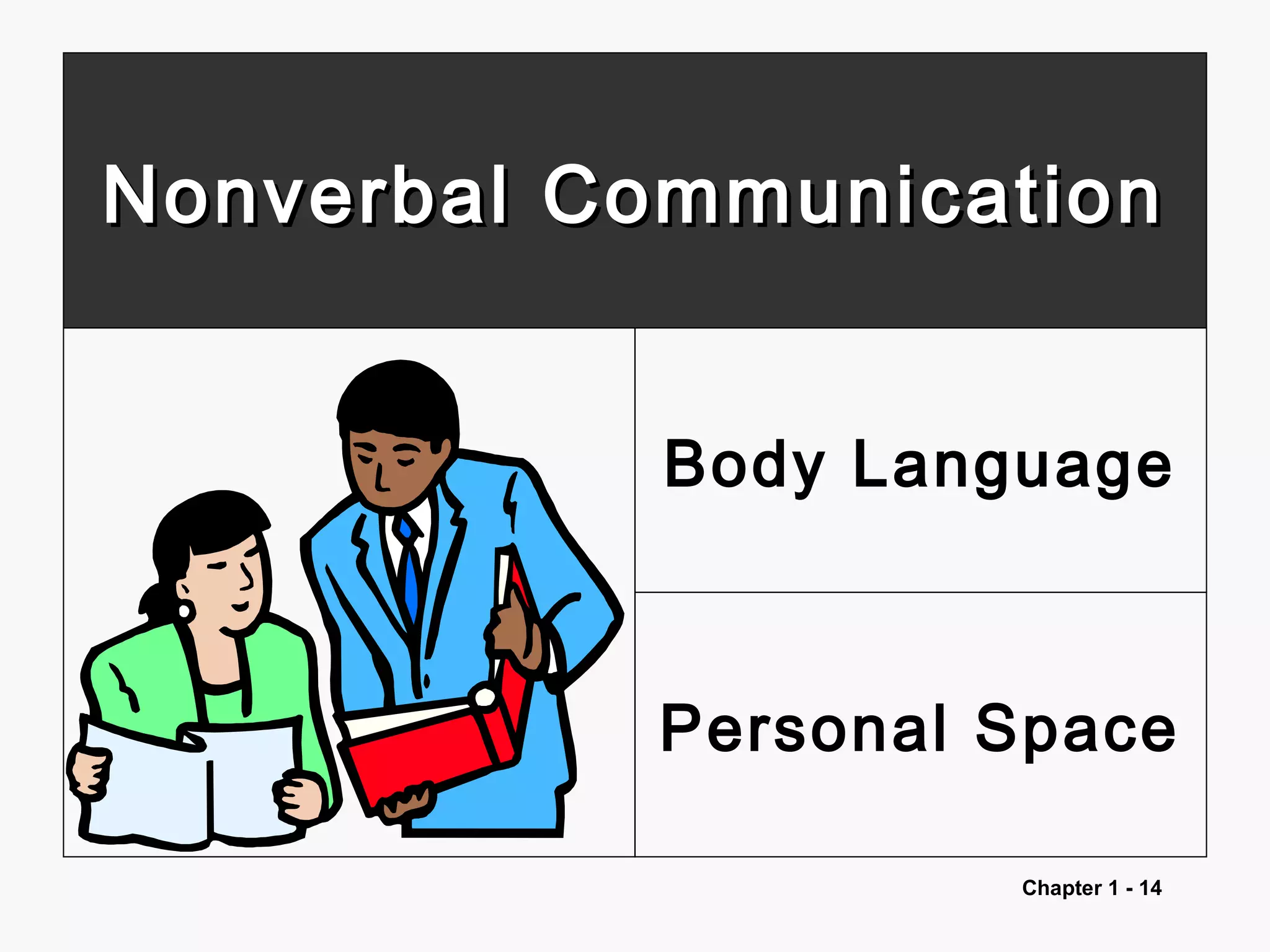 Chapter 1 - 14
Nonverbal CommunicationNonverbal Communication
Body Language
Personal Space
 