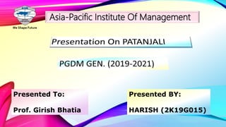 Presented BY:
HARISH (2K19G015)
Asia-Pacific Institute Of Management
Presented To:
Prof. Girish Bhatia
 