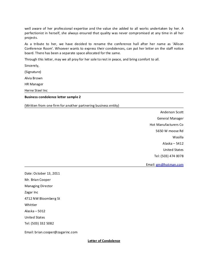 business condolence letter example of condolence letter