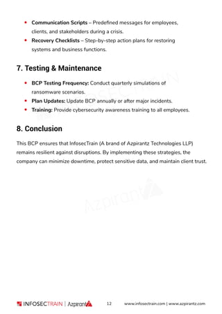 Business Continuity Plan BCP By InfosecTrain | PDF