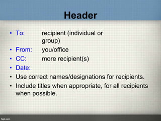 Business Correspondence memo, fax, email | PPTX