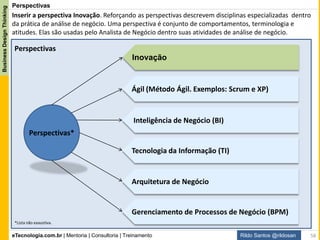 eTecnologia.com.br | Mentoria | Consultoria | Treinamento
BusinessDesignThinking
Rildo Santos @rildosan 58
3
Quem inova são as pessoas
Design Centrada
no ser Humano
Empatia
Colaboração
Cocriação
Inside-out e
Outside-in
Experimentação
A inovação depende de pessoas. Pessoas criativas, motivadas, empoderadas e multidisciplinares.
 