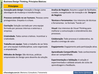 eTecnologia.com.br | Mentoria | Consultoria | Treinamento
BusinessDesignThinking
Rildo Santos @rildosan
Business Design Thinking: Desafio
Um desafio pode representar uma necessidade, uma oportunidade ou problema que precisa
ser resolvido.
Apollo 13
Houston, we have a problem
84
 