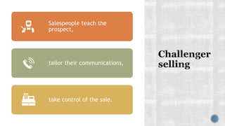 Salespeople teach the
prospect,
tailor their communications,
take control of the sale.
 