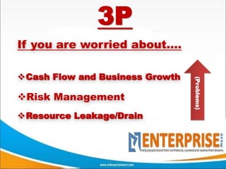 3P
If you are worried about....

Cash Flow and Business Growth




                                 (Problems)
Risk Management
Resource Leakage/Drain
 