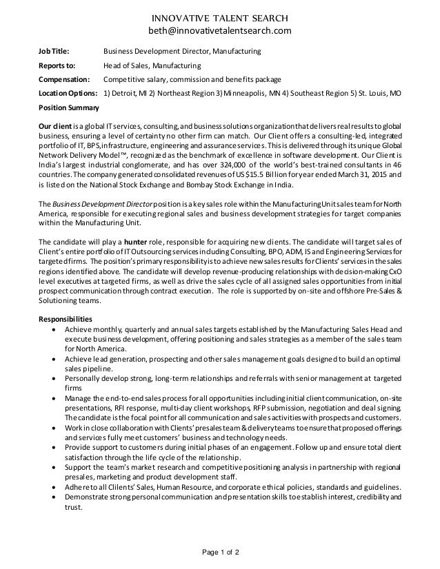 Business Development Director, Manufacturing