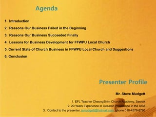 2 2
2
1. Introduction
2. Reasons Our Business Failed in the Beginning
3. Reasons Our Business Succeeded Finally
4. Lessons...