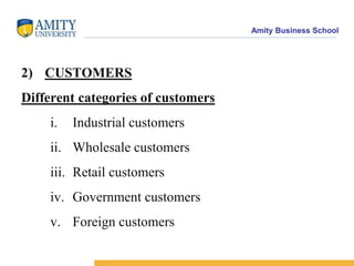 Market intermediariesMiddlemen.Physical distribution Firms: (warehouses and transport firms)Marketing service agencies (Advertising agencies market research firms, media firms, consulting firms)Financial intermediaries