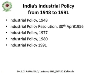 Rationale
• Correct the imbalances in the development of
  industries
• Direct the flow of scare resources in the most
  desirable areas of investment in accordance
  with national priorities
• Prevent the wasteful use of scarce resource
  and ensure their conservation and judicious
  utilization.
                                        Contd…
 