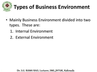 Internal Environment
The factors which can be controlled by
 company or
Primary factors which directly affects the
 growth of organization….. man, material,
 money, machinery and management.
 