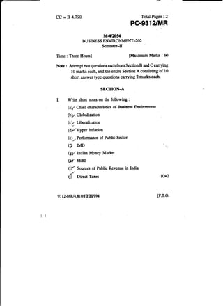 Business environment Question Paper 2014 May