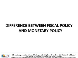 DIFFERENCE BETWEEN FISCAL POLICY
AND MONETARY POLICY
 