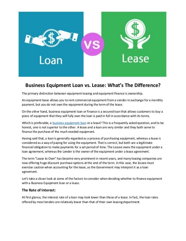 Business equipment loan vs lease