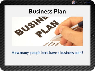 Business Plan




How many people here have a business plan?
 