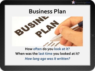 Business Plan




    How often do you look at it?
When was the last time you looked at it?
    How long ago was it written?
 