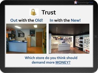 Trust
Out with the Old!    In with the New!




       Which store do you think should
          demand more MONEY?
 