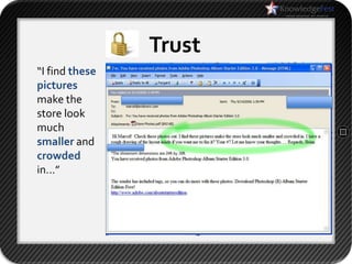 Trust
“I find these
pictures
make the
store look
much
smaller and
crowded
in…”
 