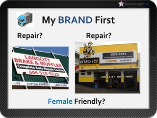My BRAND First
Repair?             Repair?




          Female Friendly?
 