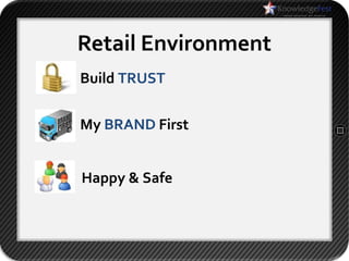 Retail Environment
Build TRUST

My BRAND First


Happy & Safe
 