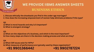 BUSINESS ETHICS I IIBMS MBA ANSWER SHEETS I  IIBMS CASE STUDY PAPERS