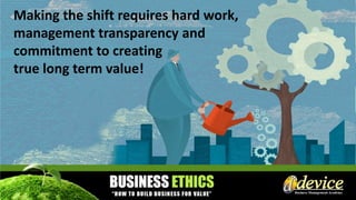 Making the shift requires hard work,
management transparency and
commitment to creating
true long term value!
 